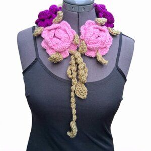 Rose Necklace Sacrf Neckwarmer Pink and Raspberry